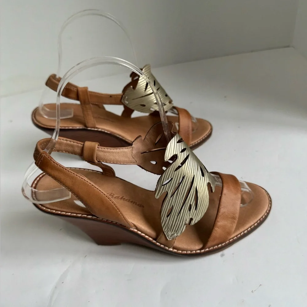 Tommy Bahama Plumeria Leather Wedge Sandals Size 6.5_11